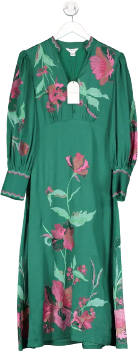 Monsoon Green Lyra Embroidered Midi Dress UK 12