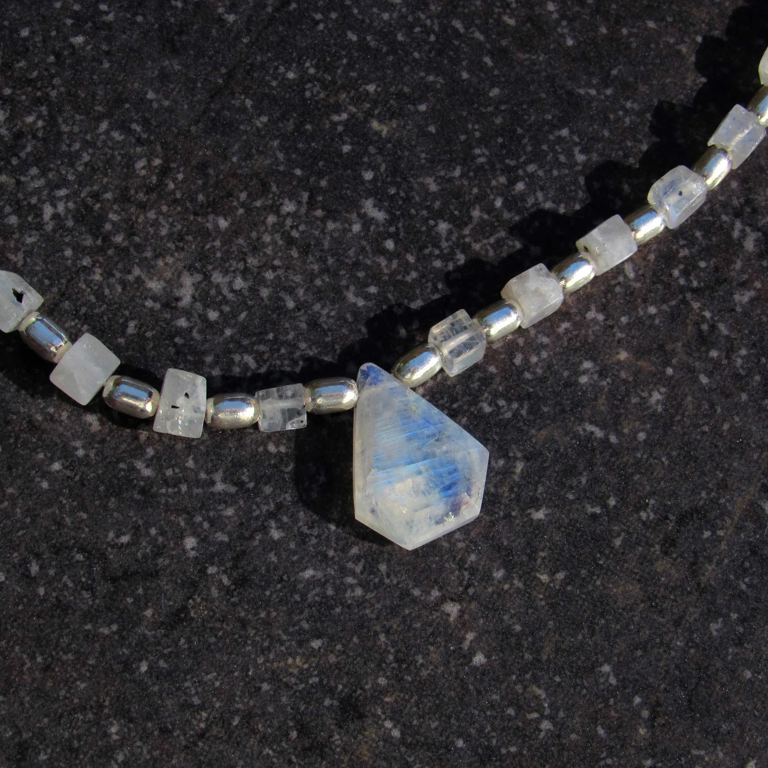 Moonstone gemstones and sterling silver necklace