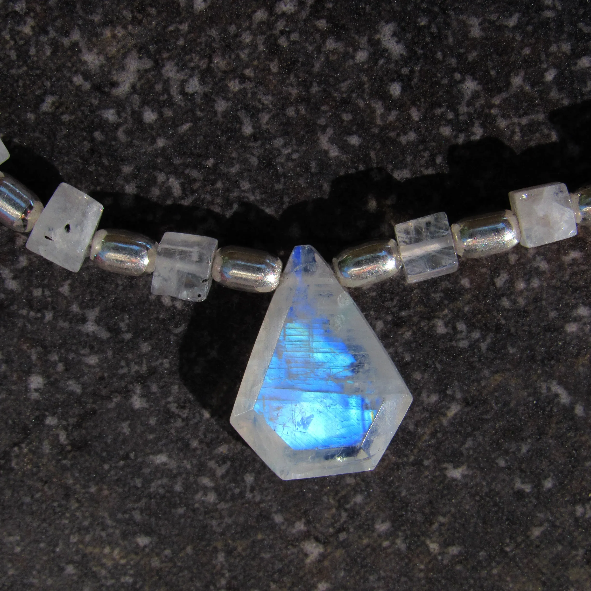 Moonstone gemstones and sterling silver necklace