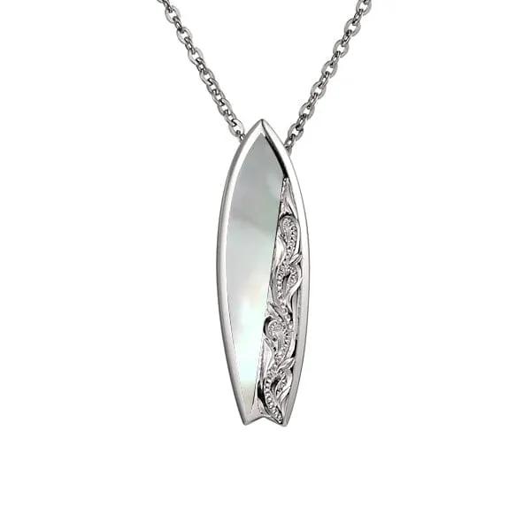 Mother of Pearl Engraved Surfboard Pendant