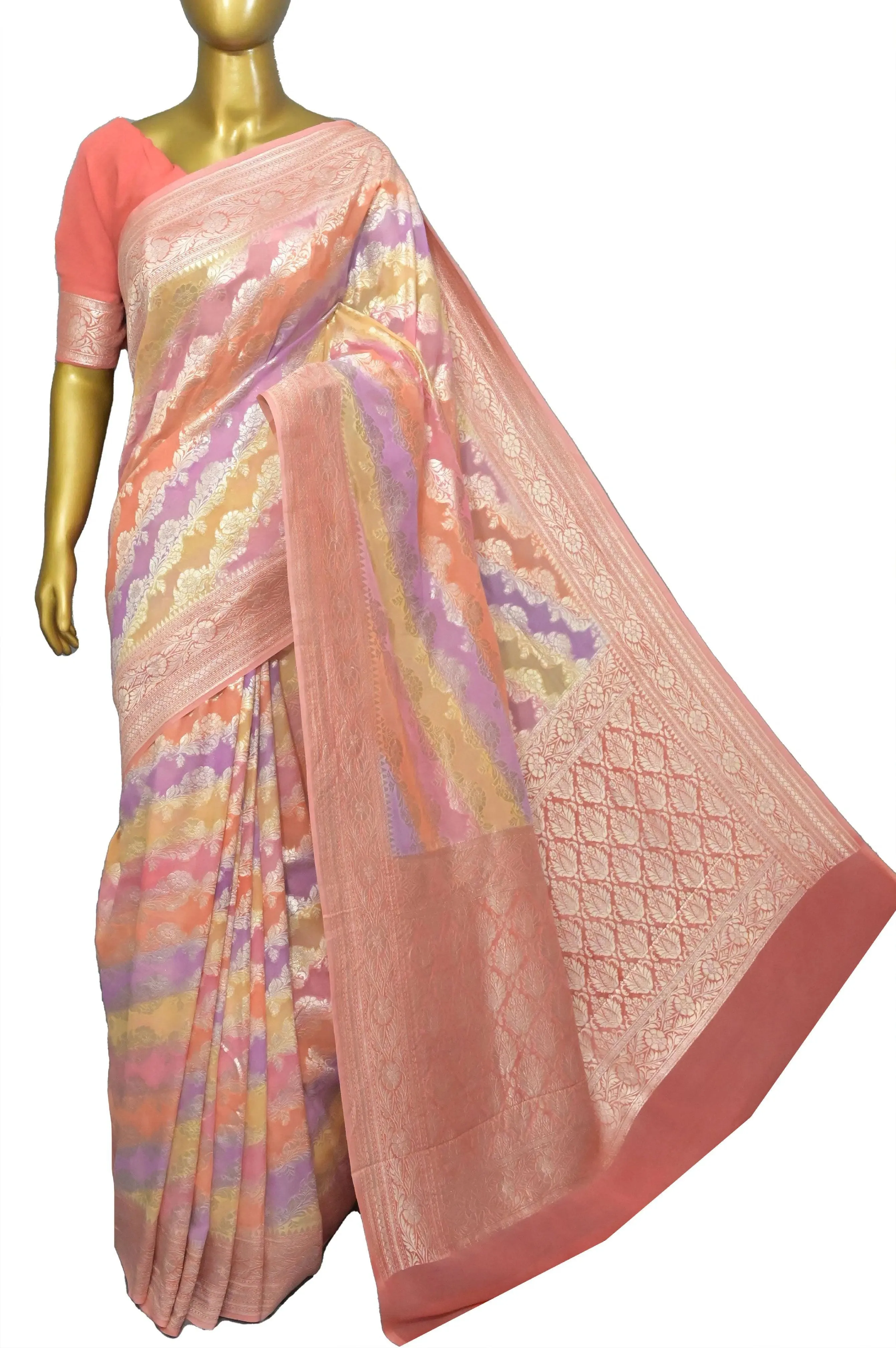 Multicolor Rangkat Georgette Banarasi with Leheriya Style Zari Weaving