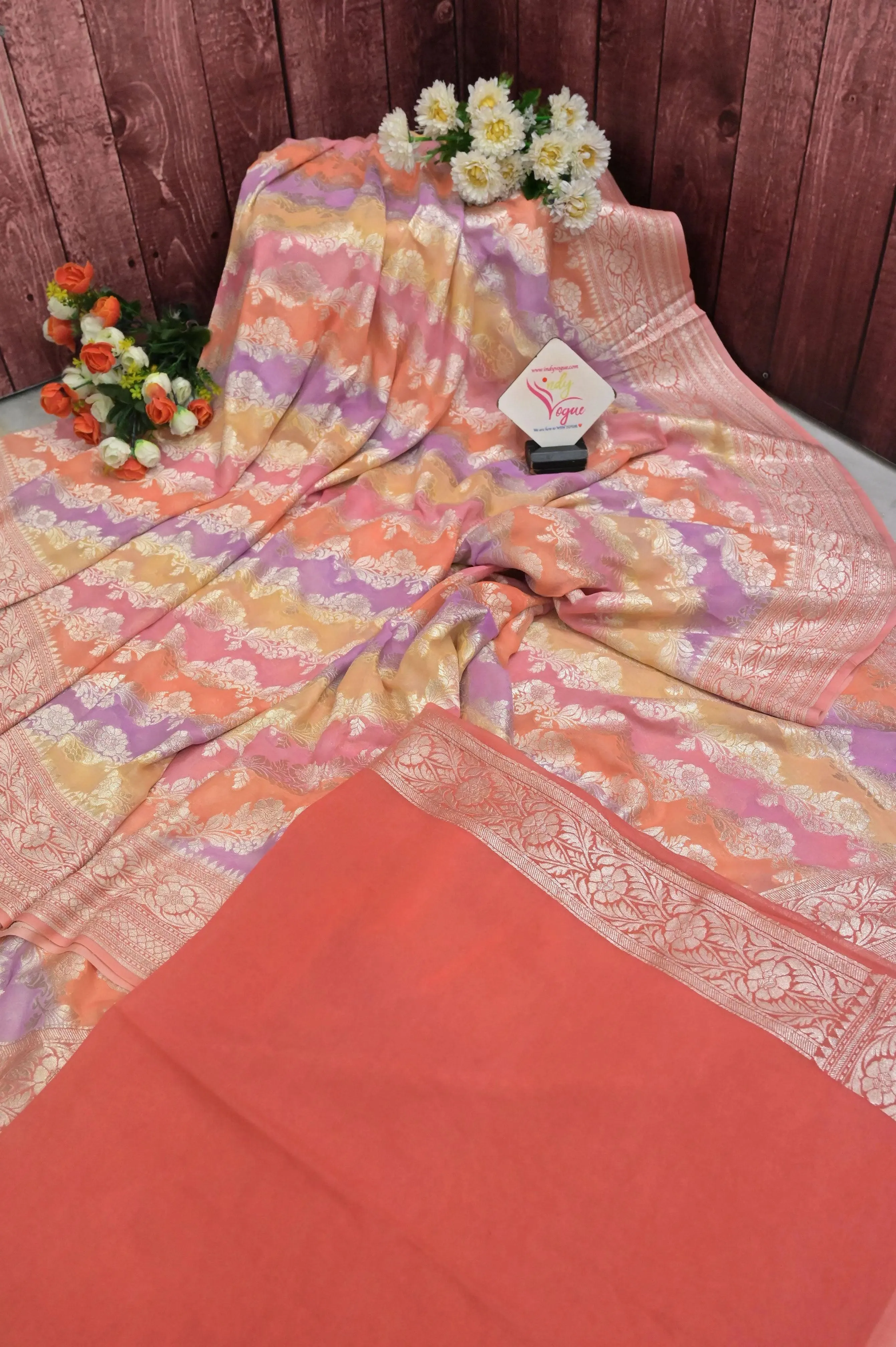 Multicolor Rangkat Georgette Banarasi with Leheriya Style Zari Weaving