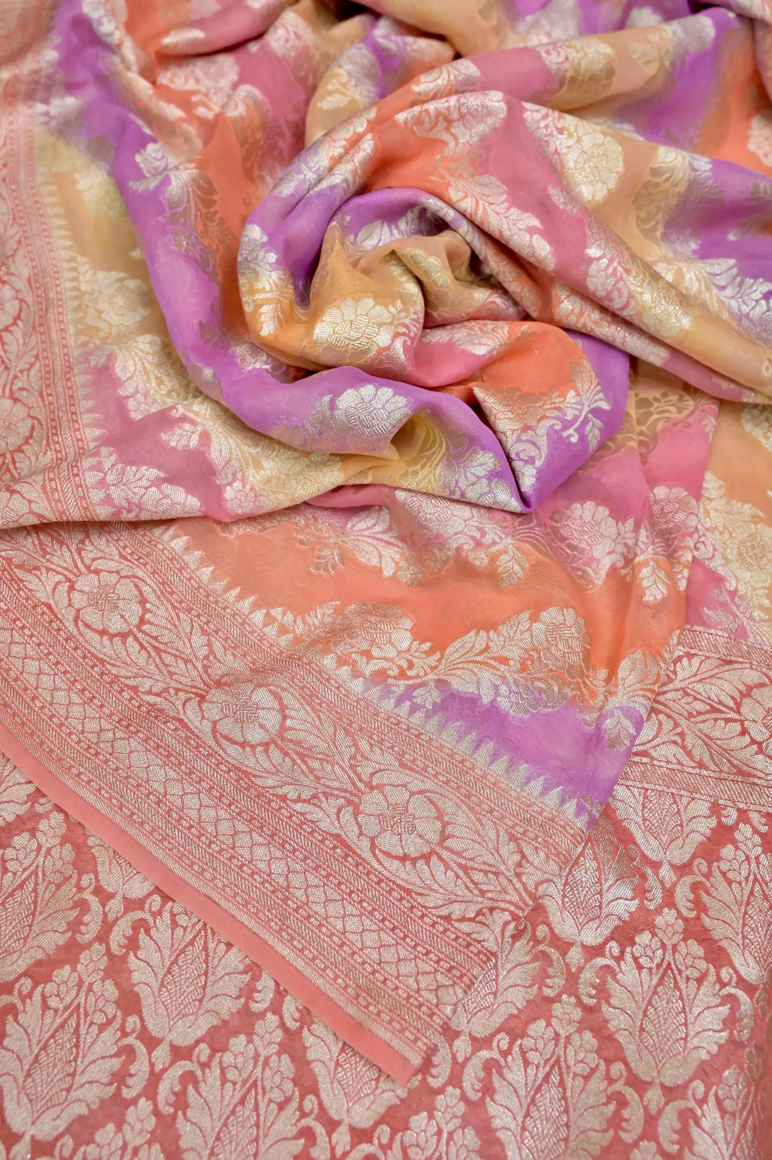 Multicolor Rangkat Georgette Banarasi with Leheriya Style Zari Weaving