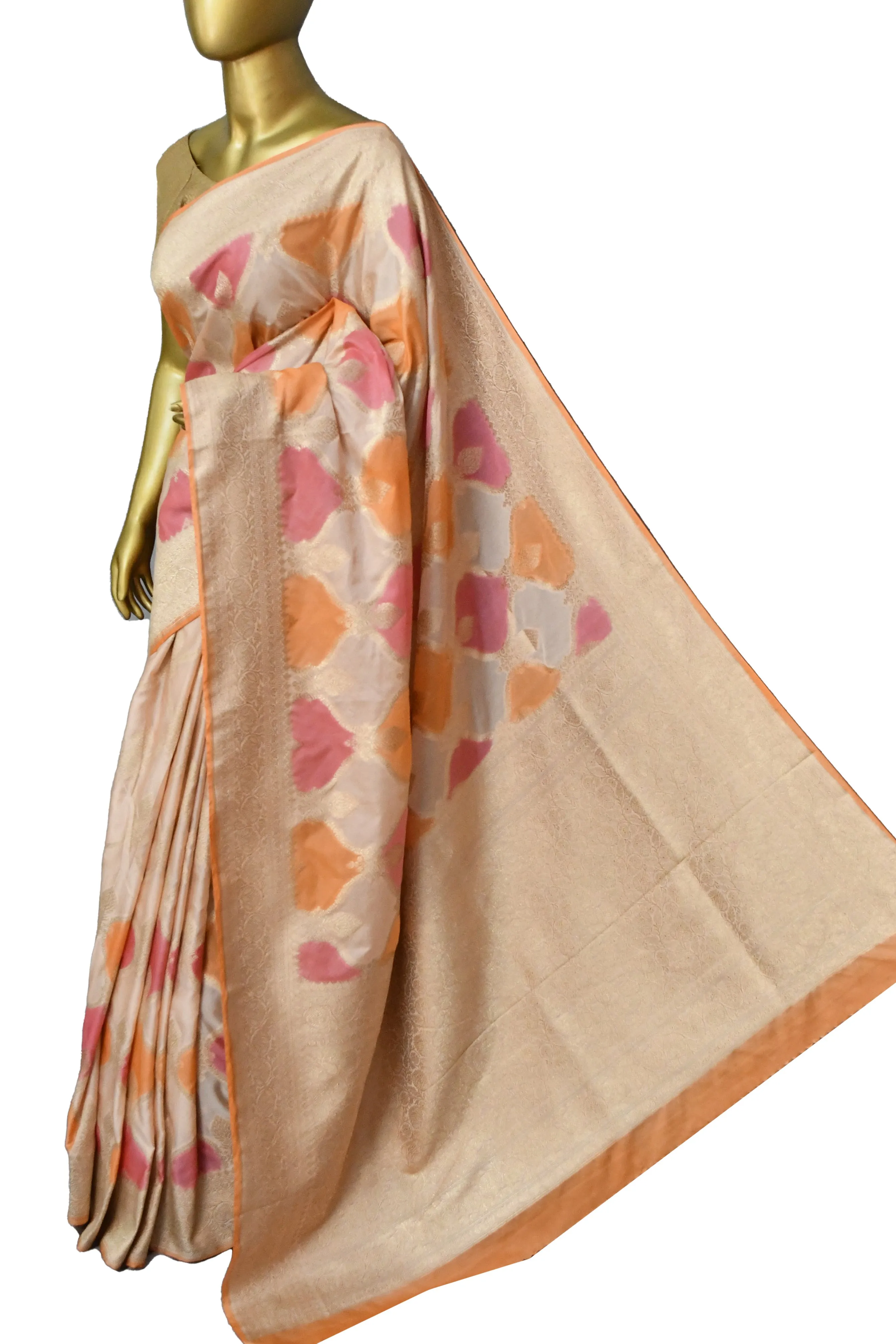 Multicolored Satin Silk Saree in Rangkat Style Design and Allover Zari Work