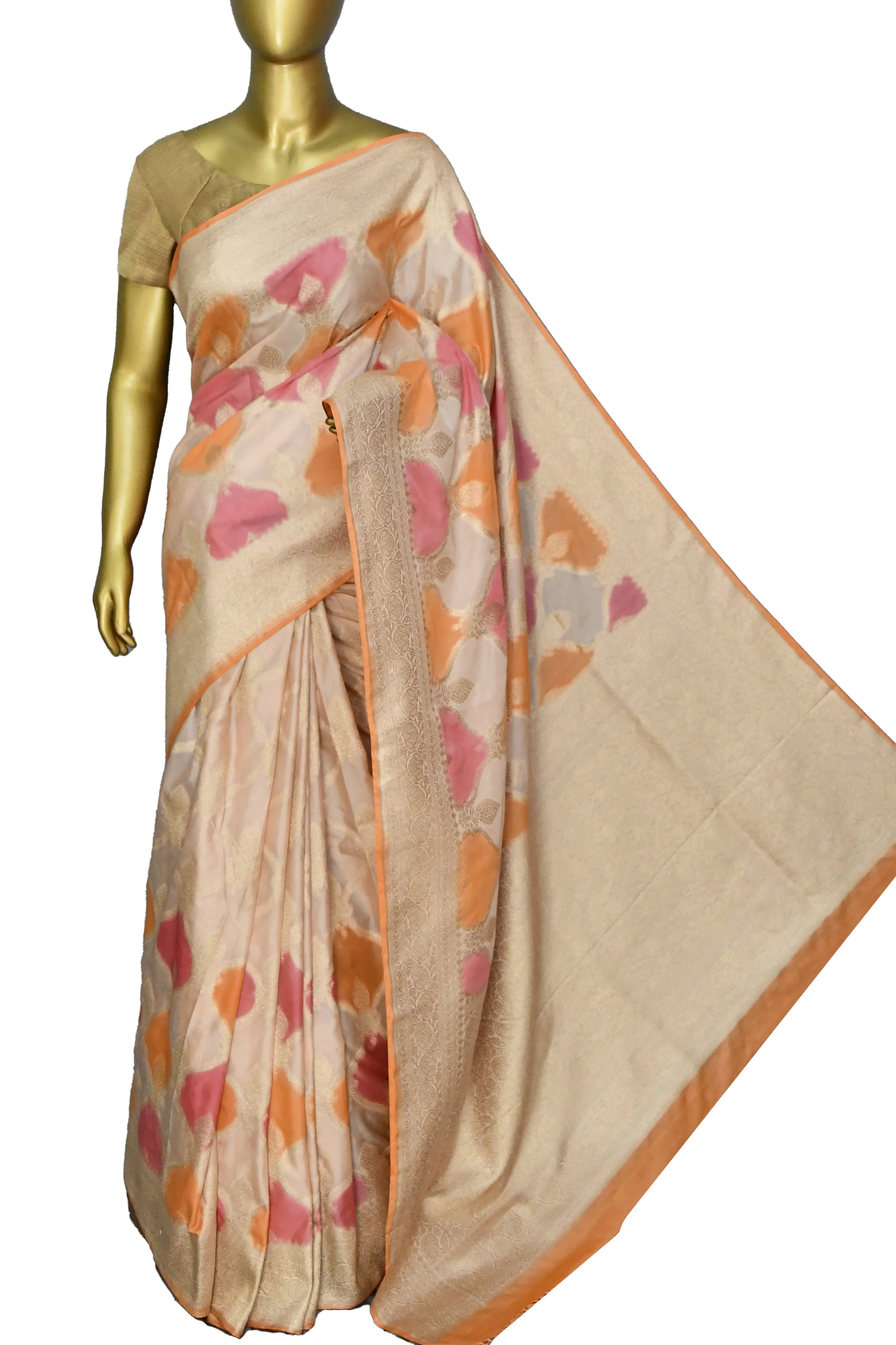 Multicolored Satin Silk Saree in Rangkat Style Design and Allover Zari Work