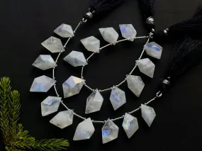 Natural Rainbow Moonstone Spindle Cut Stone beads