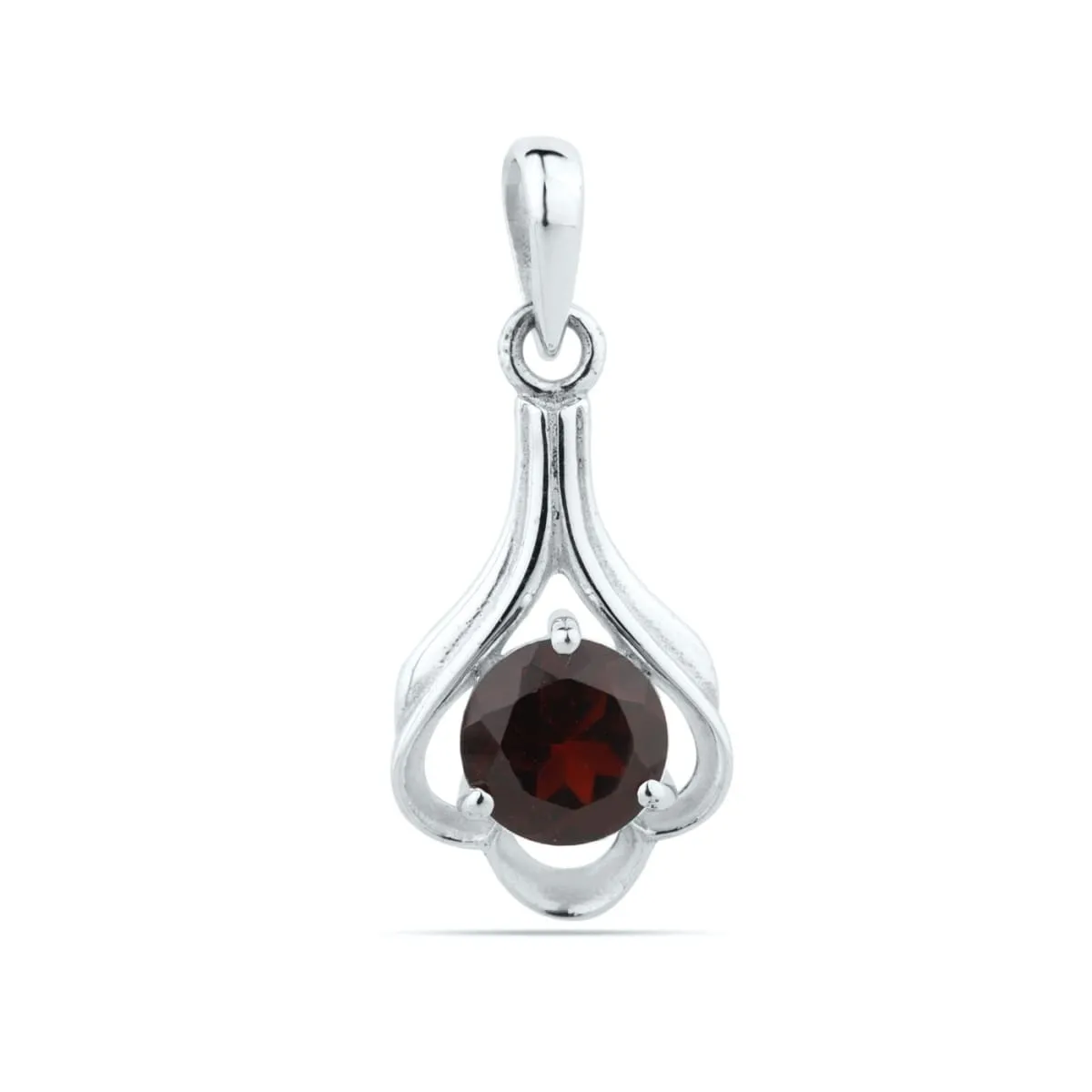 Natural Red Garnet - Round Pendant - 7 MM Round Garnet - 925 Sterling Silver