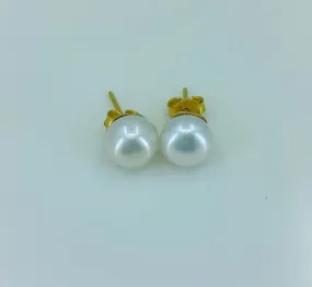 Navya Craft Gold Plated Freshwater Pearl 925 Solid Sterling Silver Handmade Ear-Stud