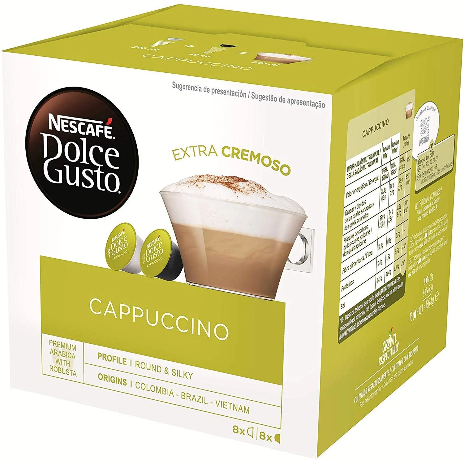 Nescafe Dolce Gusto Cappuccino Extra Cremoso (16 pods, 8 cups).