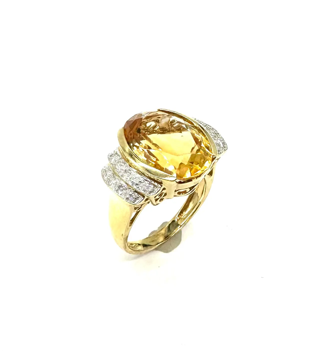 Oval Citrine Ring W/ Diamond Accent