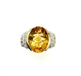 Oval Citrine Ring W/ Diamond Accent