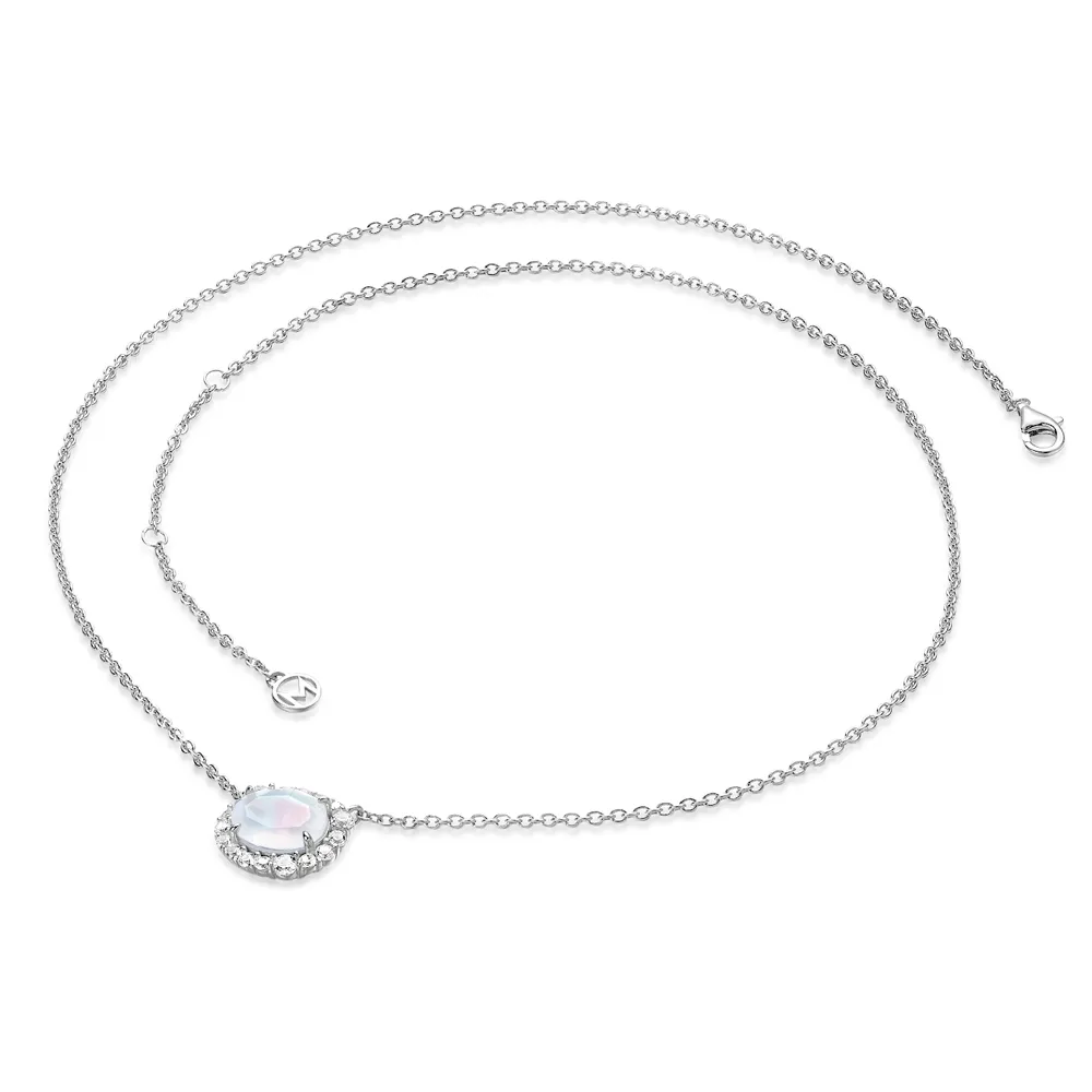 Oval Moonstone Necklace With White Sapphire Halo