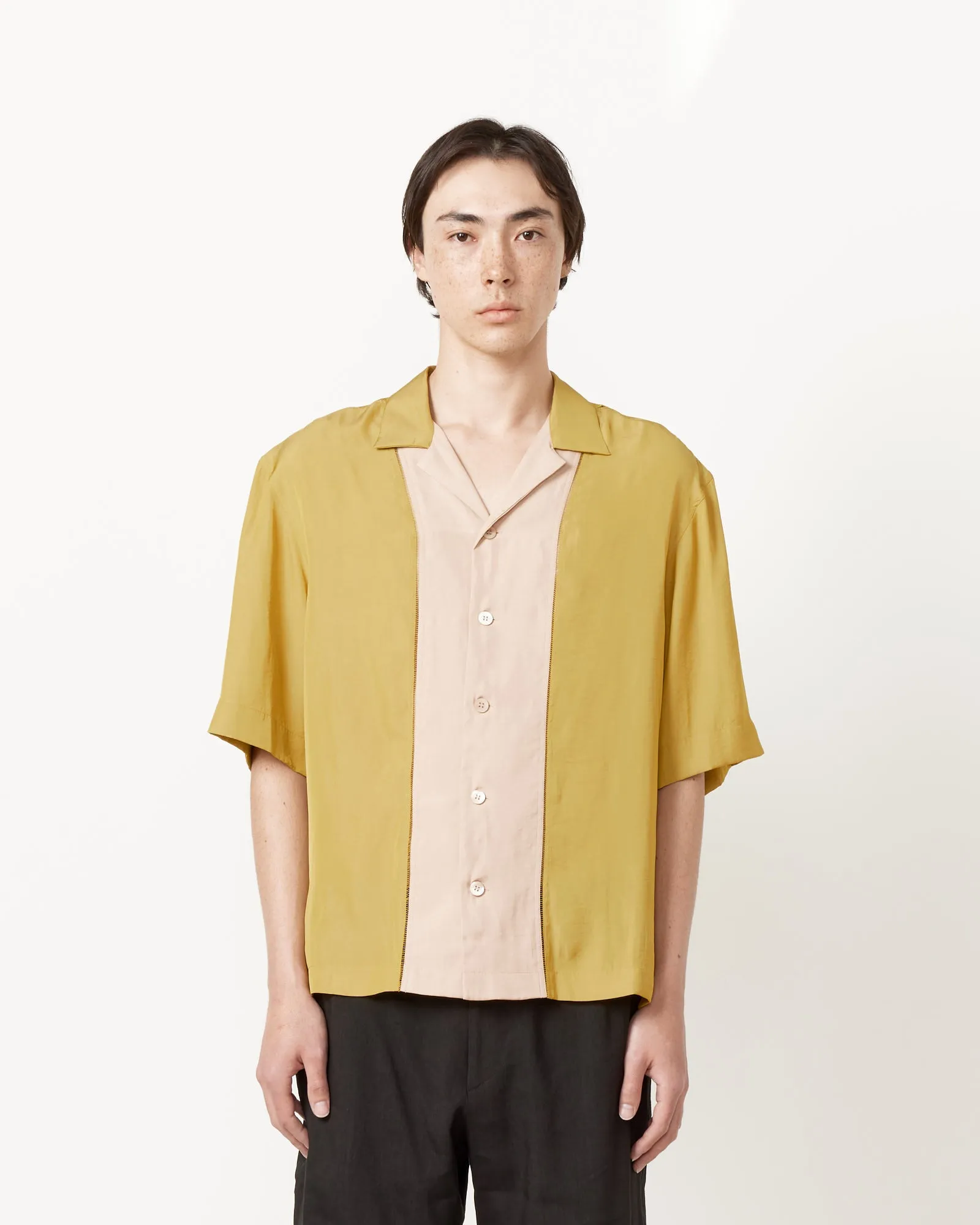 Paneled Short Sleeve Shirt in Mustard