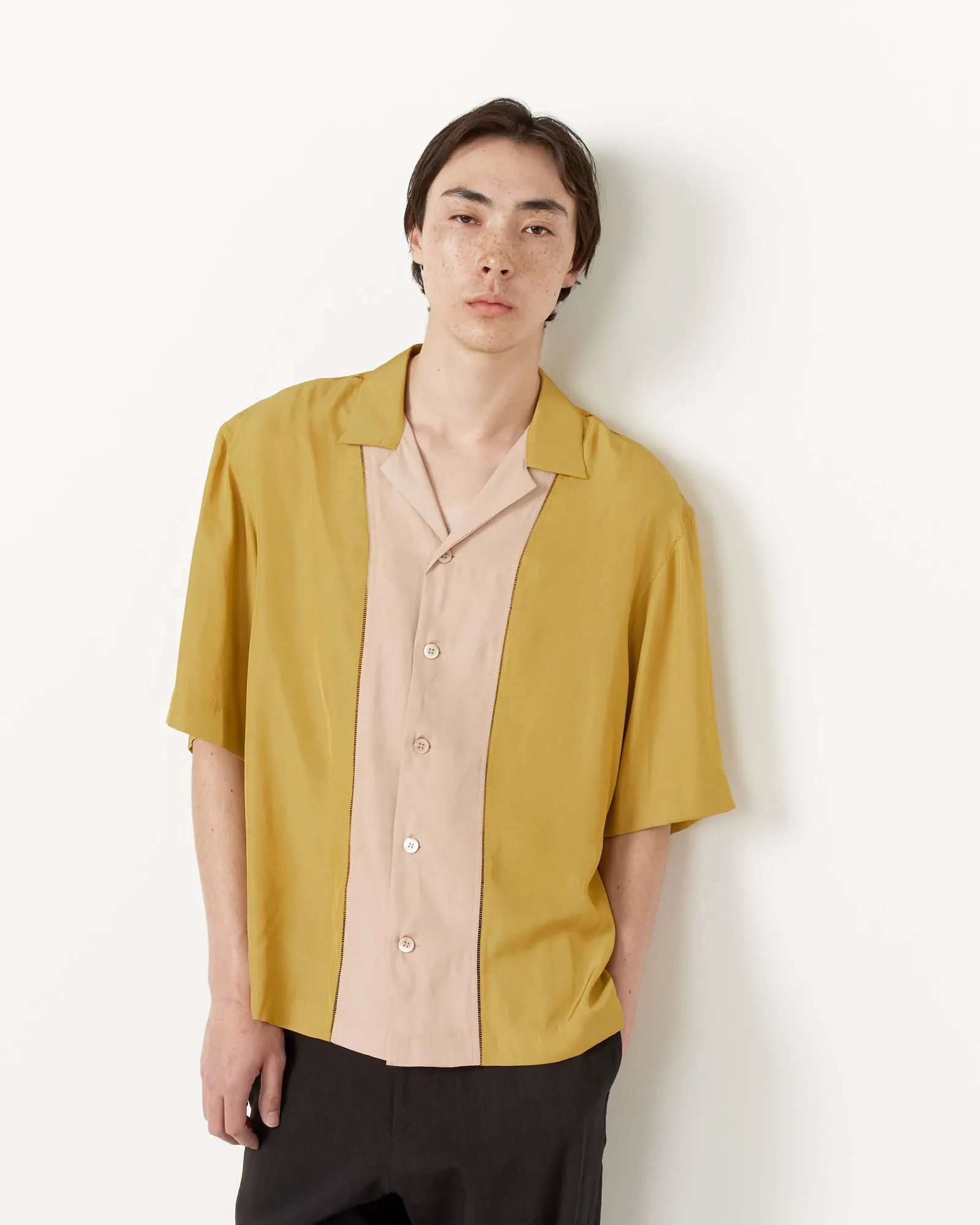 Paneled Short Sleeve Shirt in Mustard