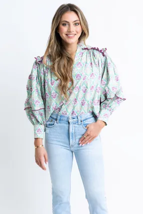 Paris Floral Poplin Ruffle Top