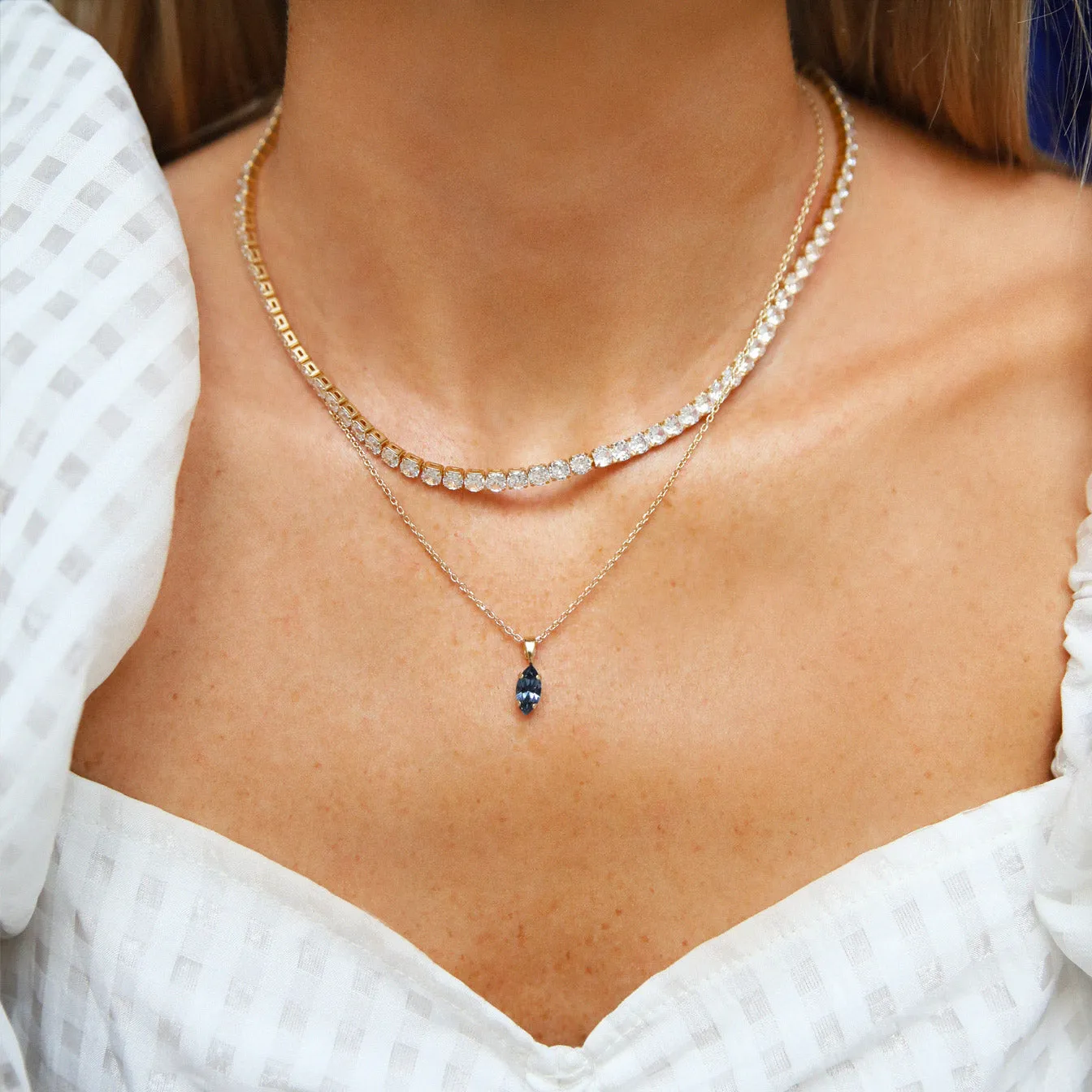 Petite Navette Necklace / Denim Blue