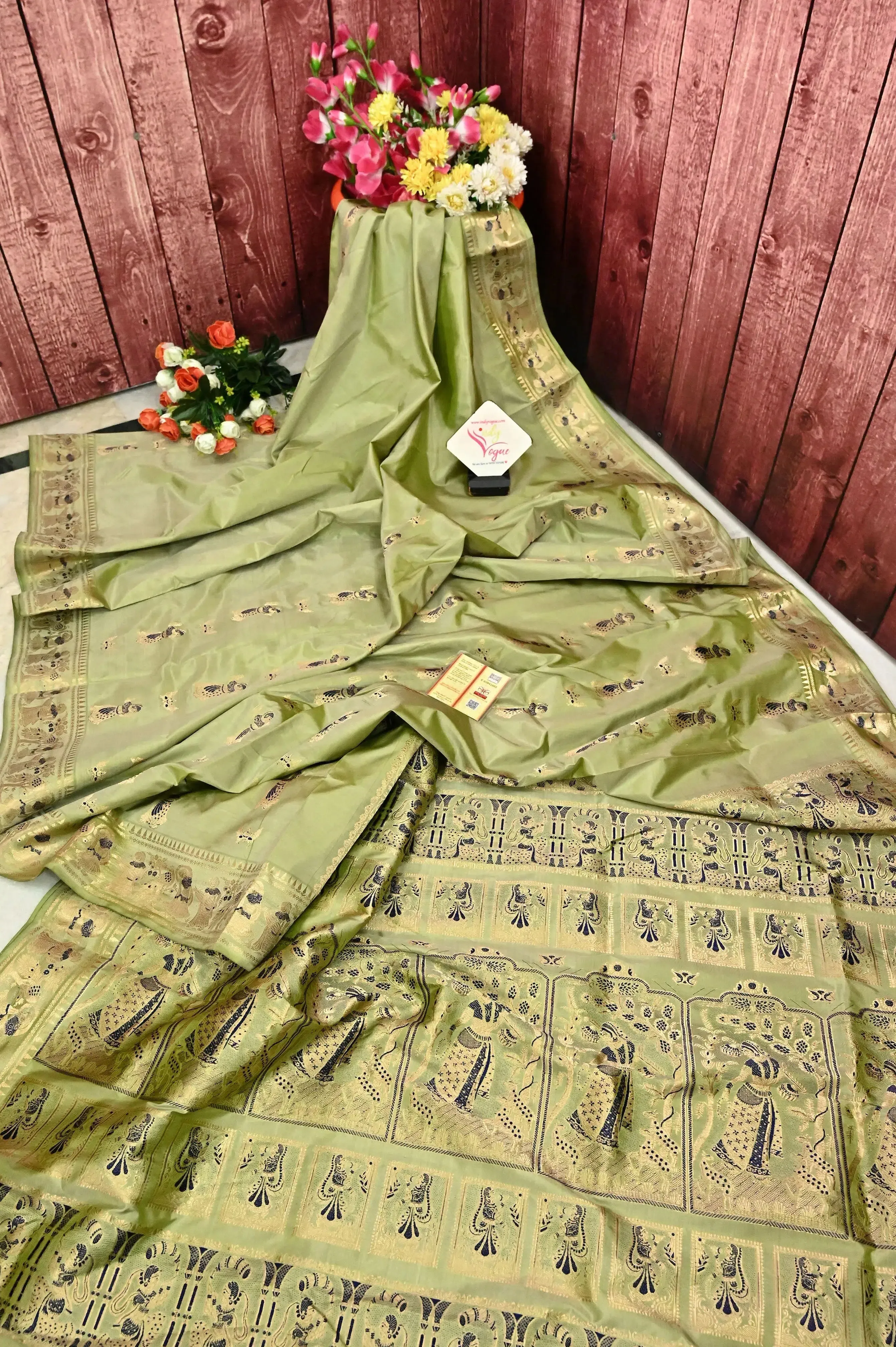 Pista Green Color Pure Swarnachari Silk Saree with Zari Work