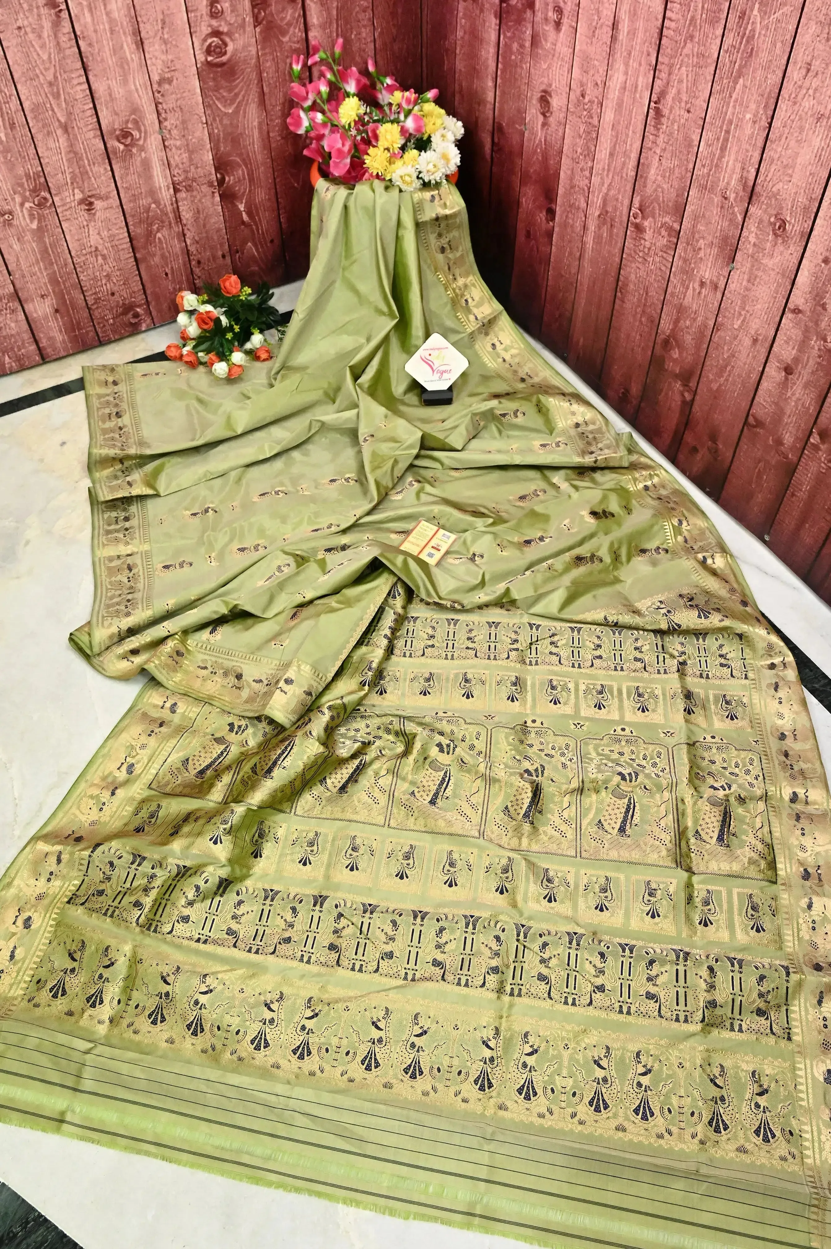 Pista Green Color Pure Swarnachari Silk Saree with Zari Work