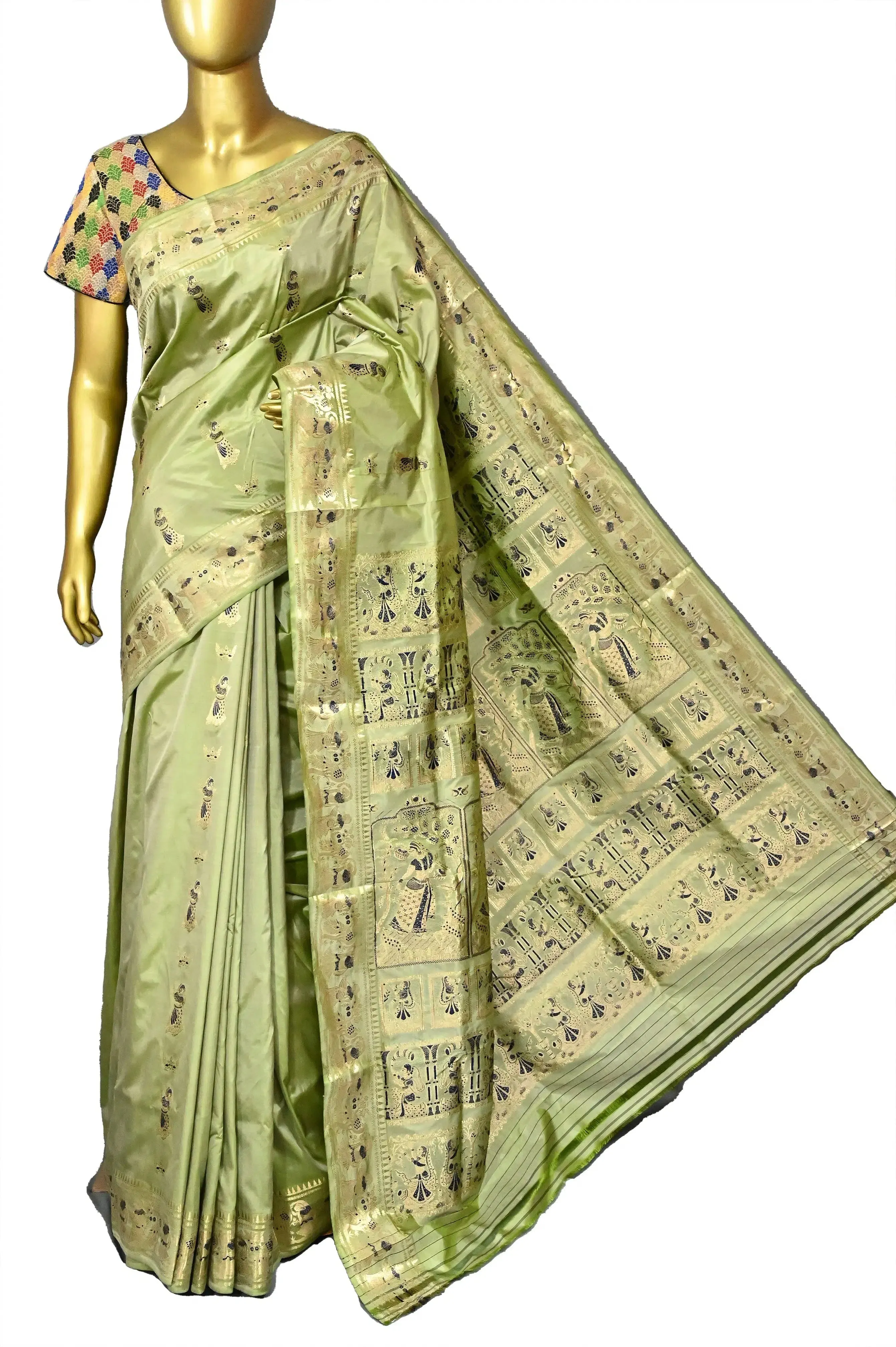 Pista Green Color Pure Swarnachari Silk Saree with Zari Work