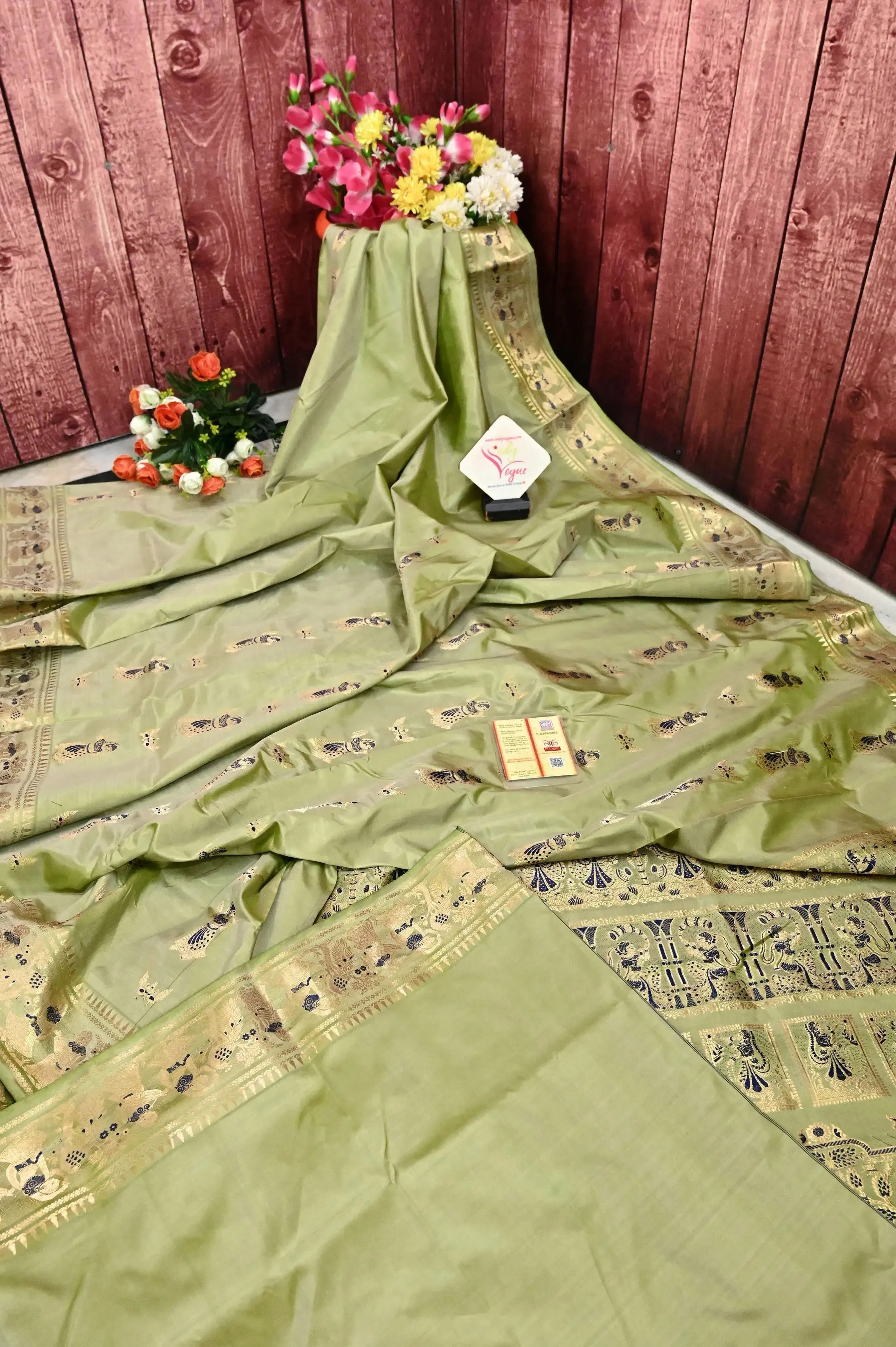 Pista Green Color Pure Swarnachari Silk Saree with Zari Work