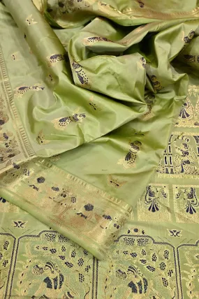 Pista Green Color Pure Swarnachari Silk Saree with Zari Work