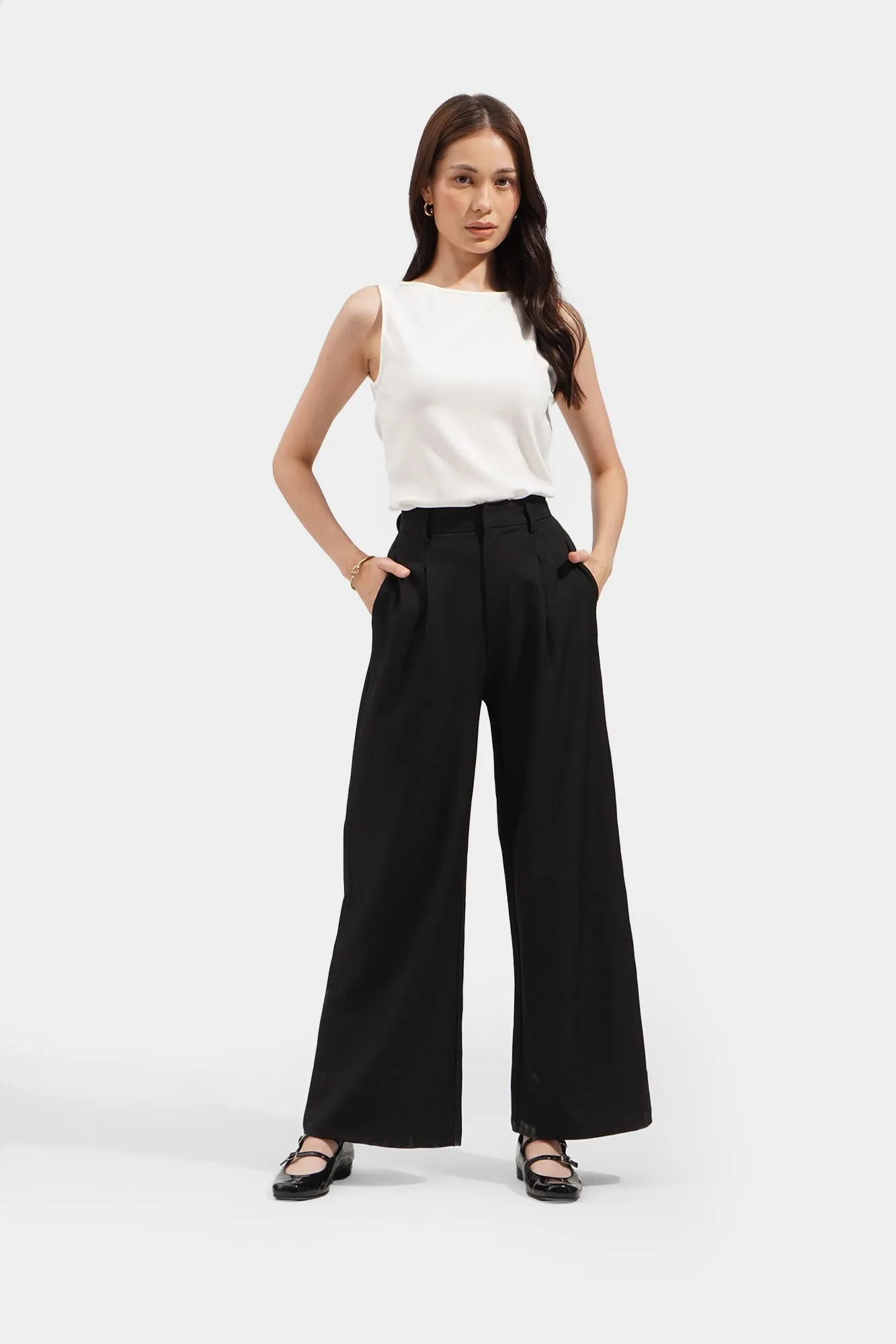 Pleated Wide Leg Trousers