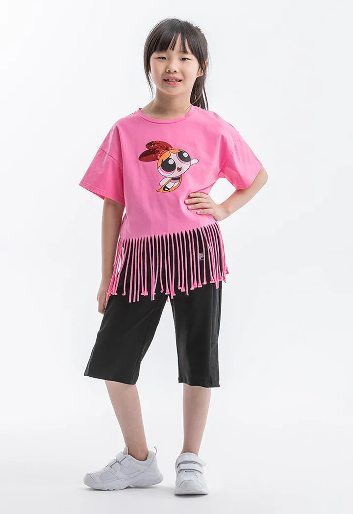 Powerpuff Girls Graphic Print T-shirt With Fringes