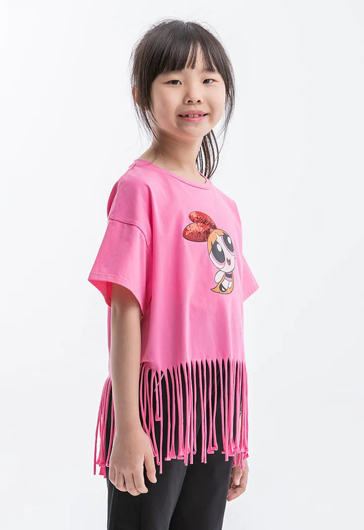 Powerpuff Girls Graphic Print T-shirt With Fringes