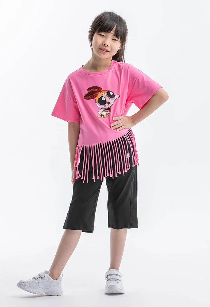 Powerpuff Girls Graphic Print T-shirt With Fringes