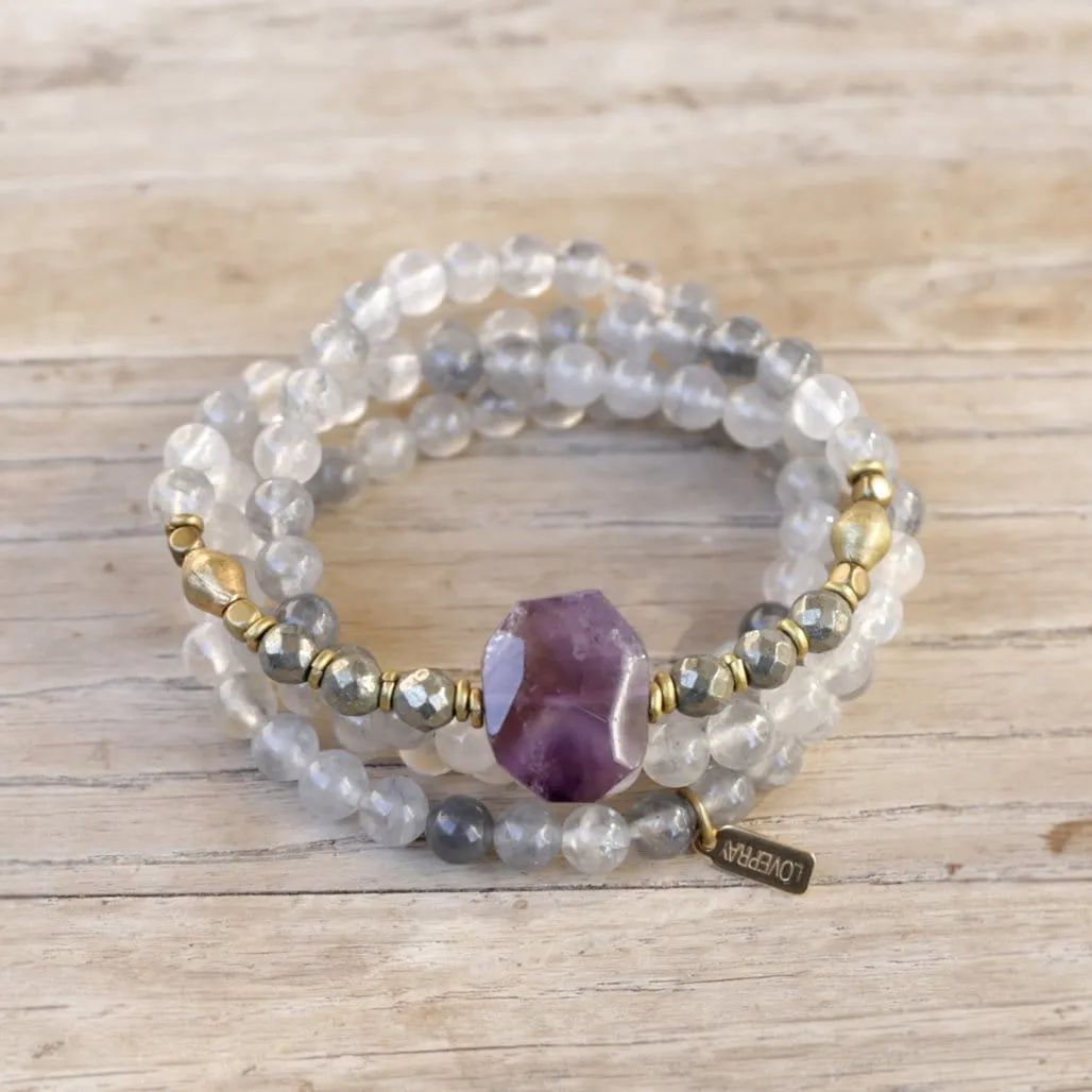 Quartz Crystal and Amethyst Mala Bracelet