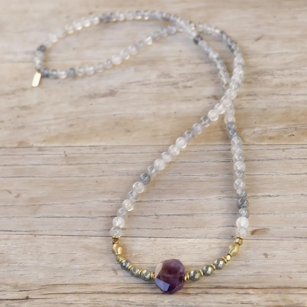 Quartz Crystal and Amethyst Mala Bracelet