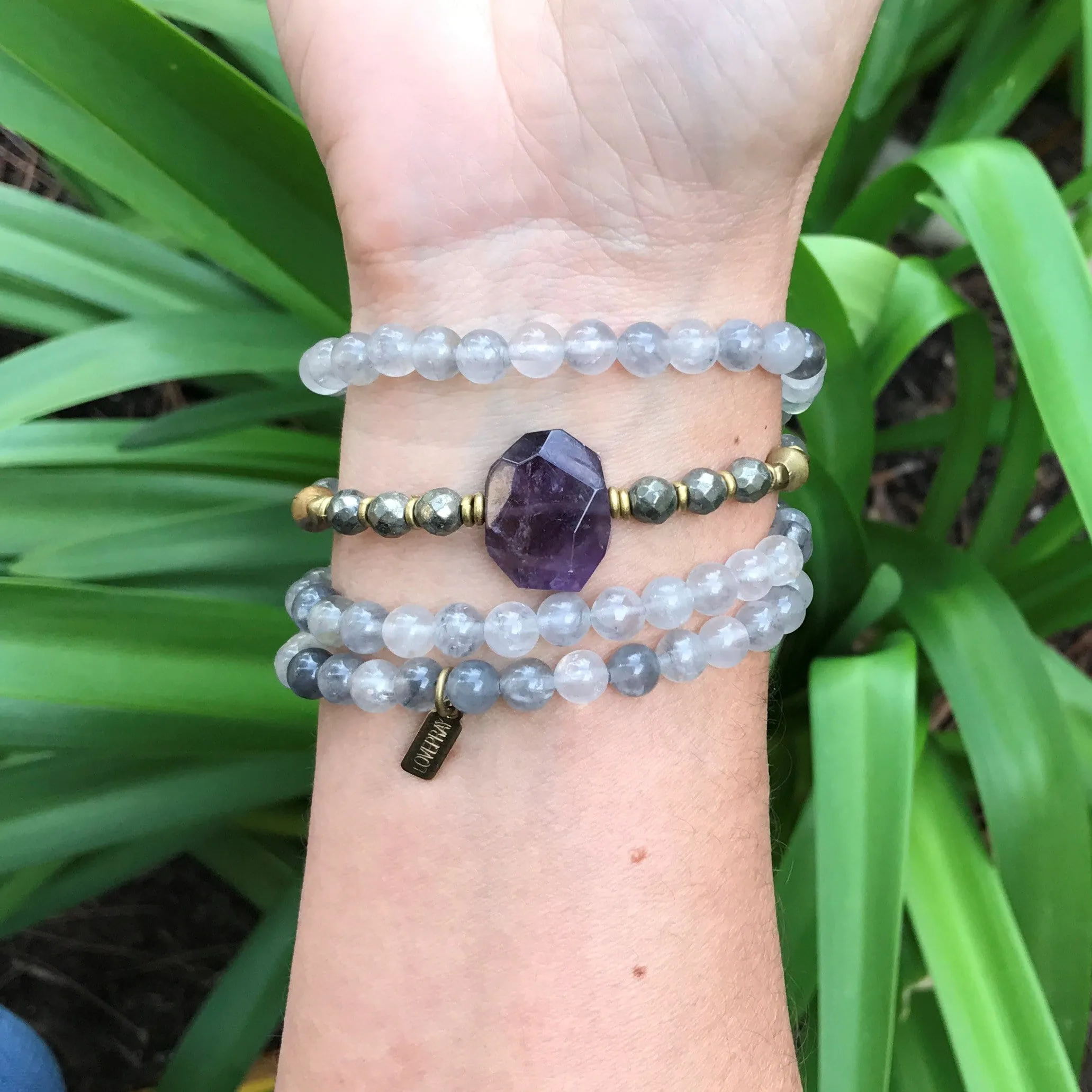 Quartz Crystal and Amethyst Mala Bracelet