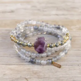 Quartz Crystal and Amethyst Mala Bracelet