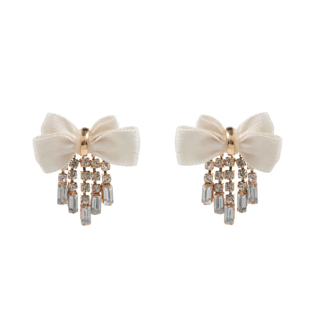 Rhinestone Fringe Bow Earrings