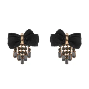 Rhinestone Fringe Bow Earrings