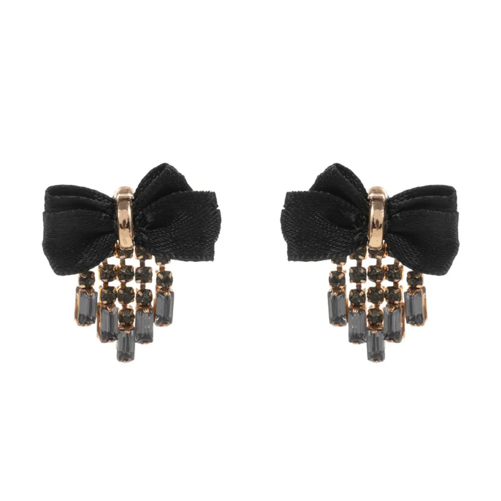 Rhinestone Fringe Bow Earrings