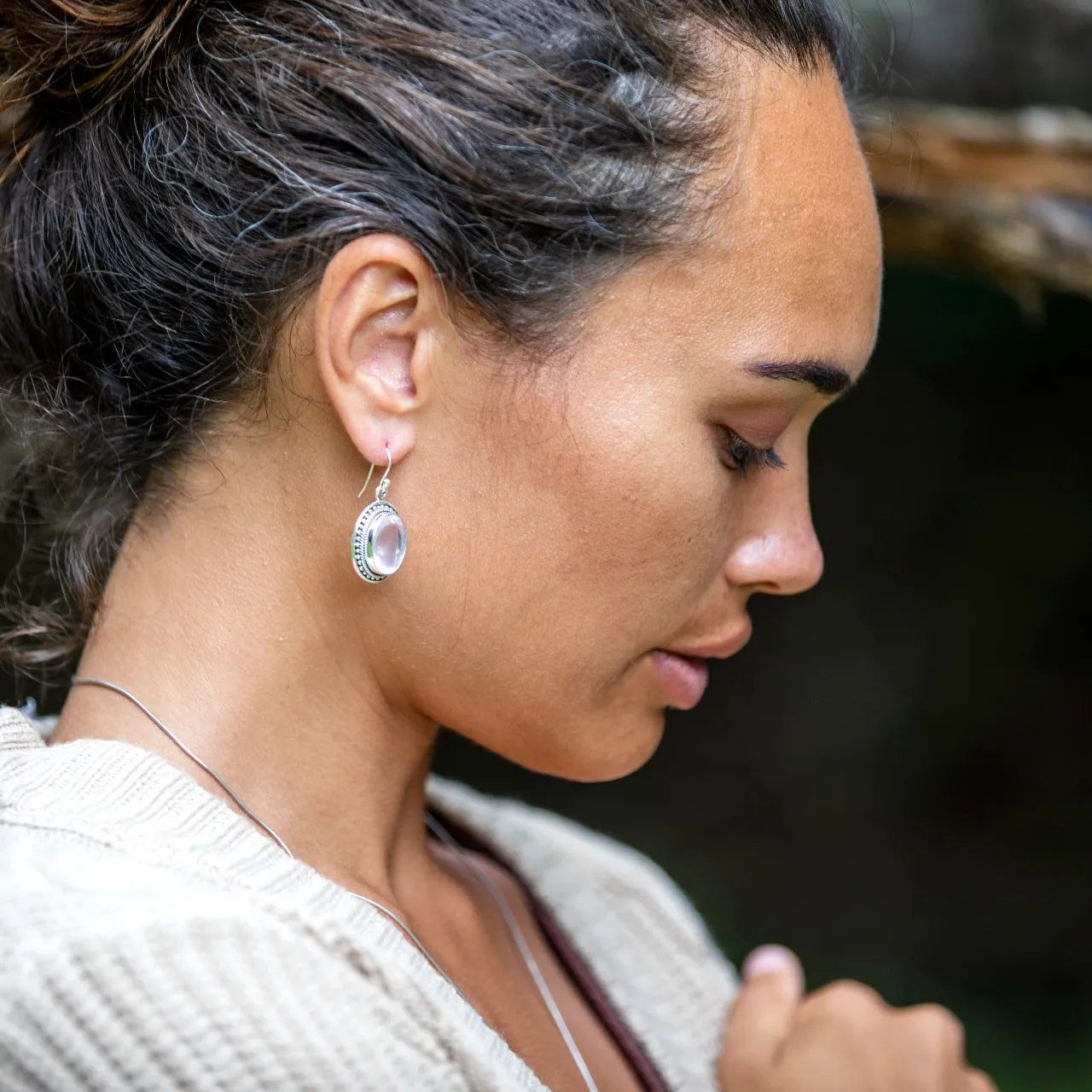 Rose Quartz Faceted Oval Earrings - Tulsi