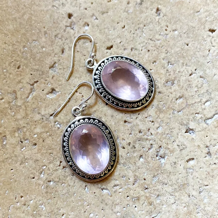 Rose Quartz Faceted Oval Earrings - Tulsi