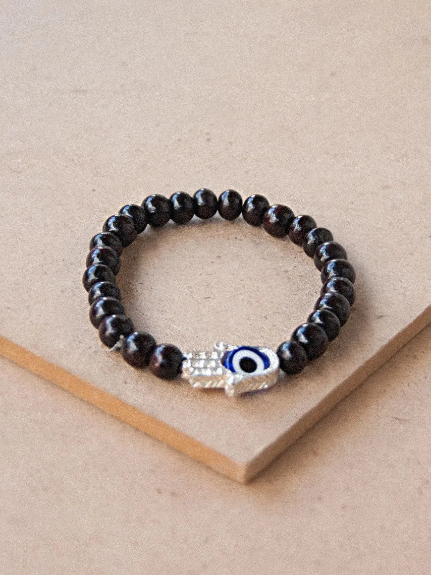 Rosewood Beaded Bracelet with Hamsa Charm