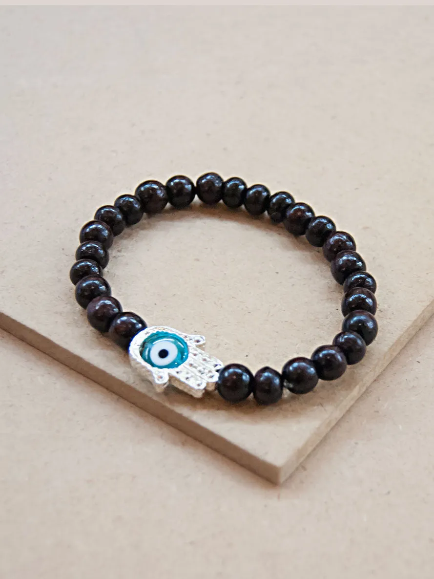 Rosewood Beaded Bracelet with Hamsa Charm