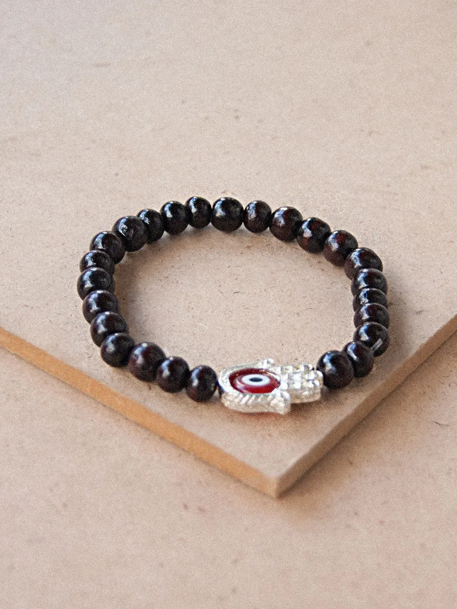 Rosewood Beaded Bracelet with Hamsa Charm