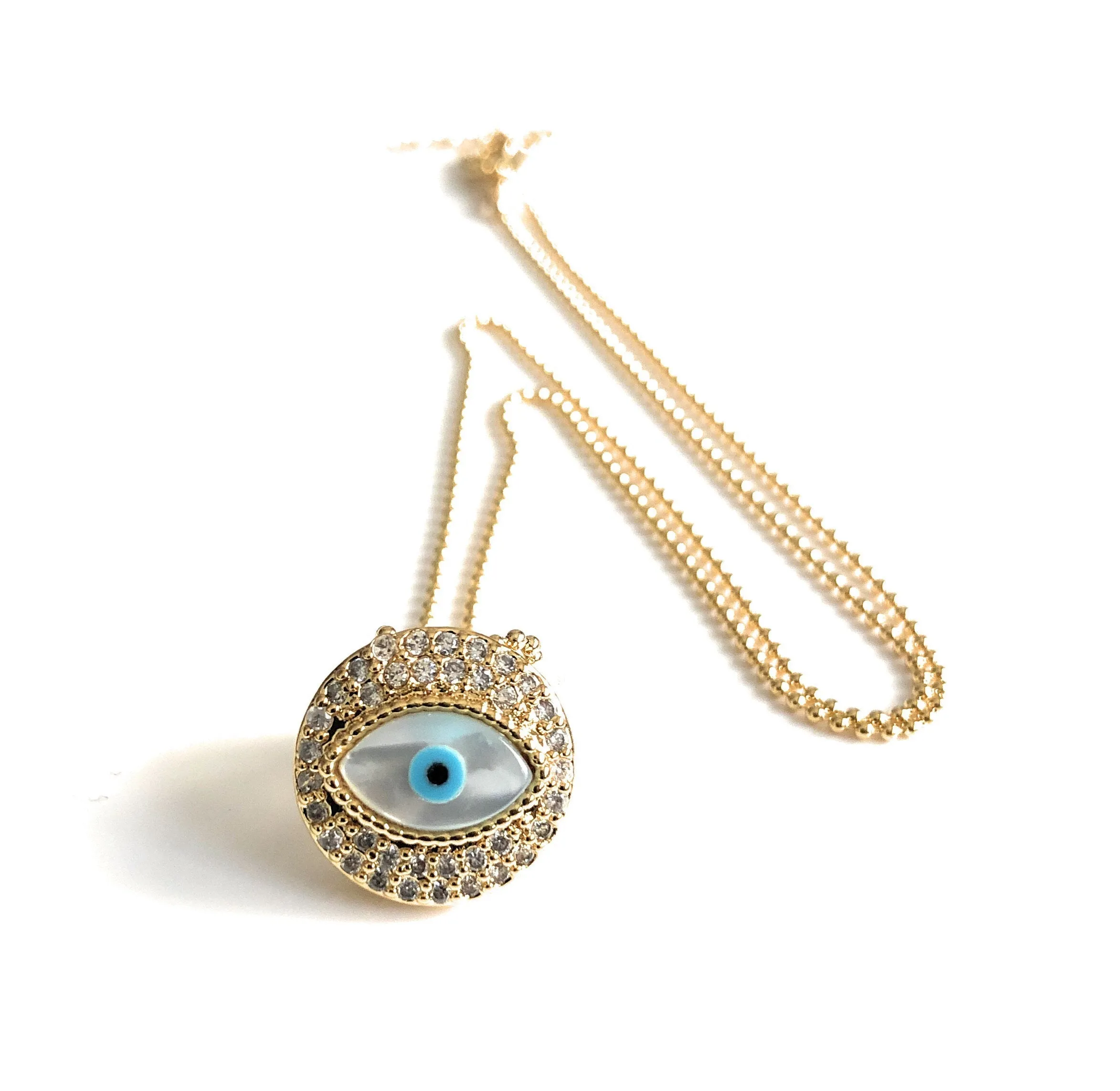 Round Evil Eye Necklace 18K Dainty Ball Chain