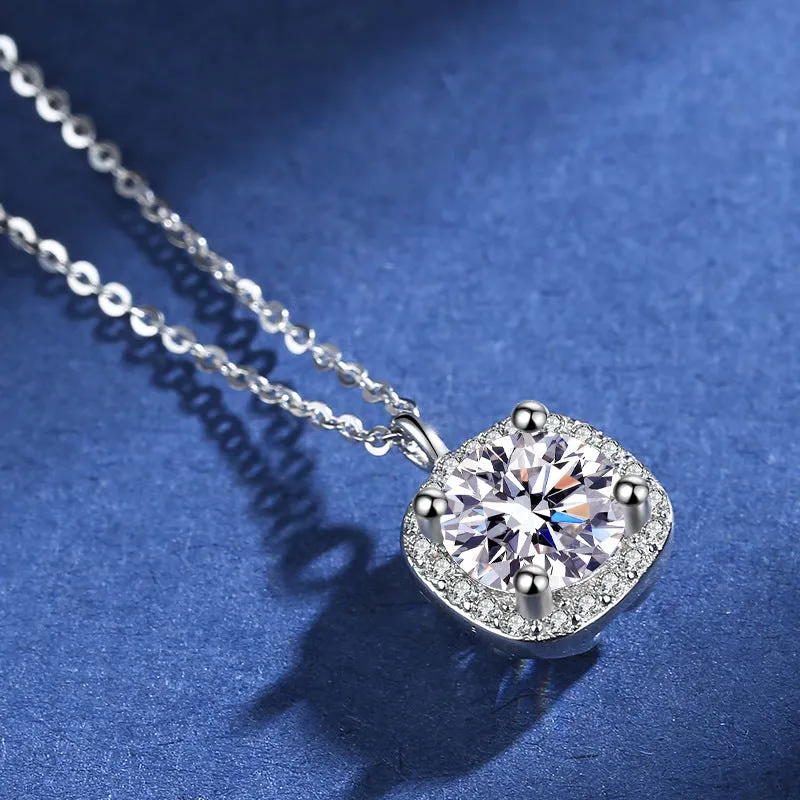 S925 Silver Pendant Moissanite Square Necklace