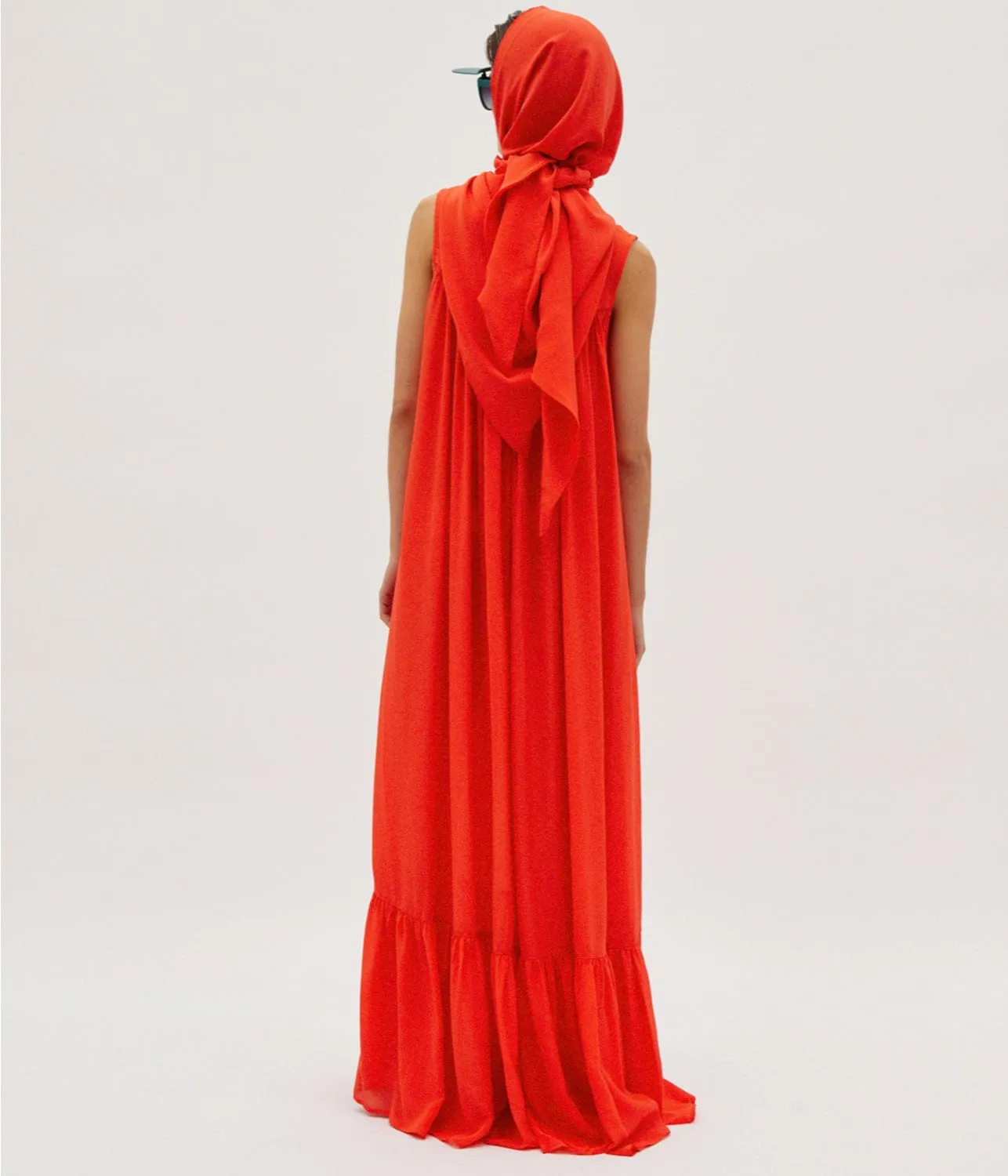 SLEEVELESS SILK MAXI- BLOOD ORANGE