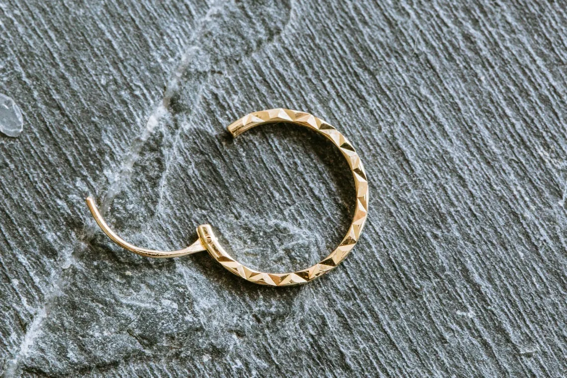 Snake Skin Cutting Hoop Ring Piercing Earring-14K Solid Gold Jewelry