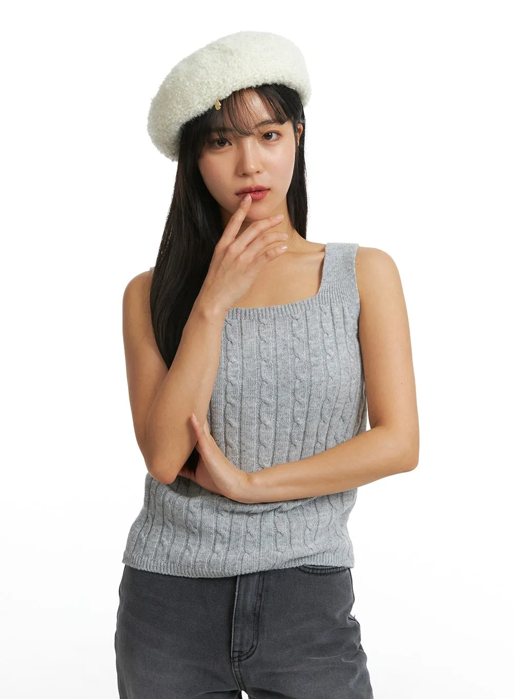 Solid Texture Knitted Tank Top OJ405