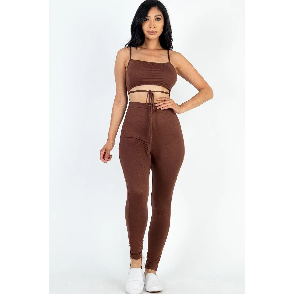 Solid Tie Front Cut Out Jumpsuit