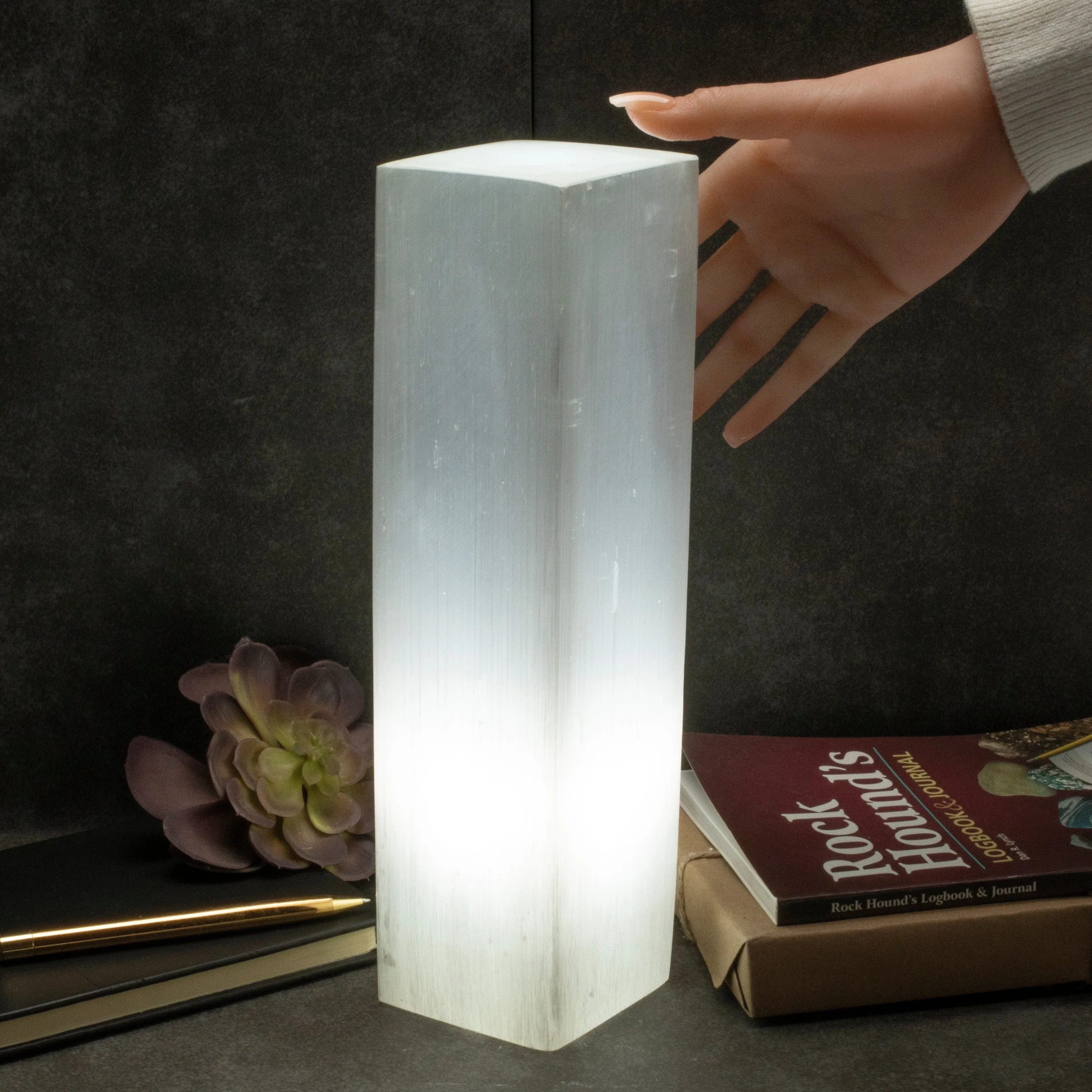 Square Selenite Lamp from Morocco - 12