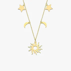 Sun Moon and Stars Necklace | 14K Solid Gold