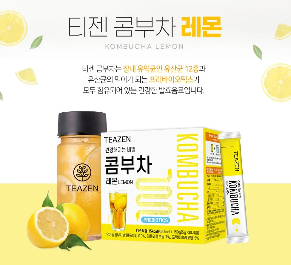 TEAZEN Kombucha Lemon 30T Powdered Drink Lactobacilli Probiotics Tea Health Supplements